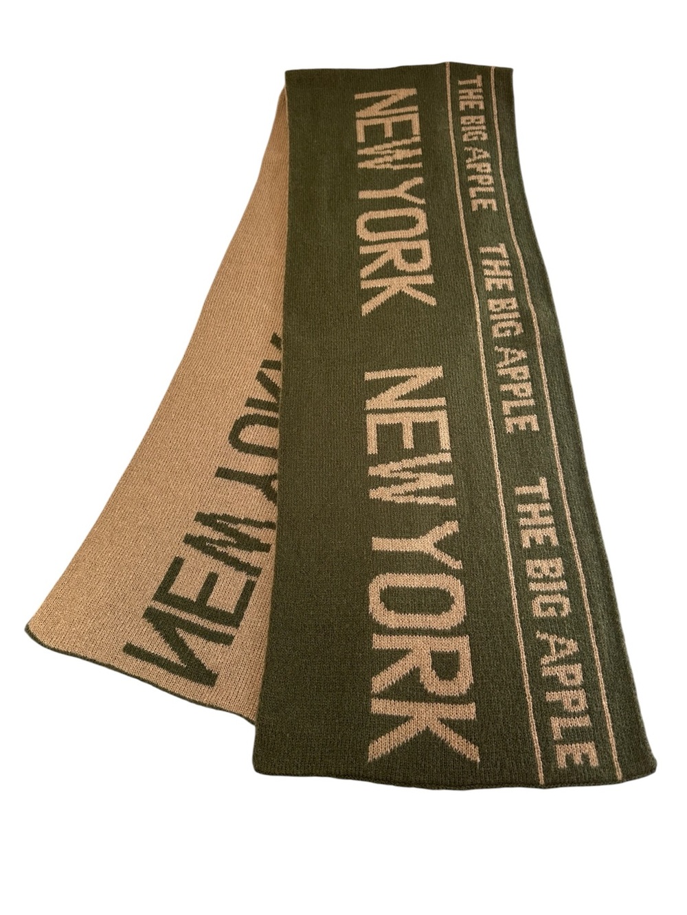 New York New York The Big Apple Olive Green & Tan Winter Scarf